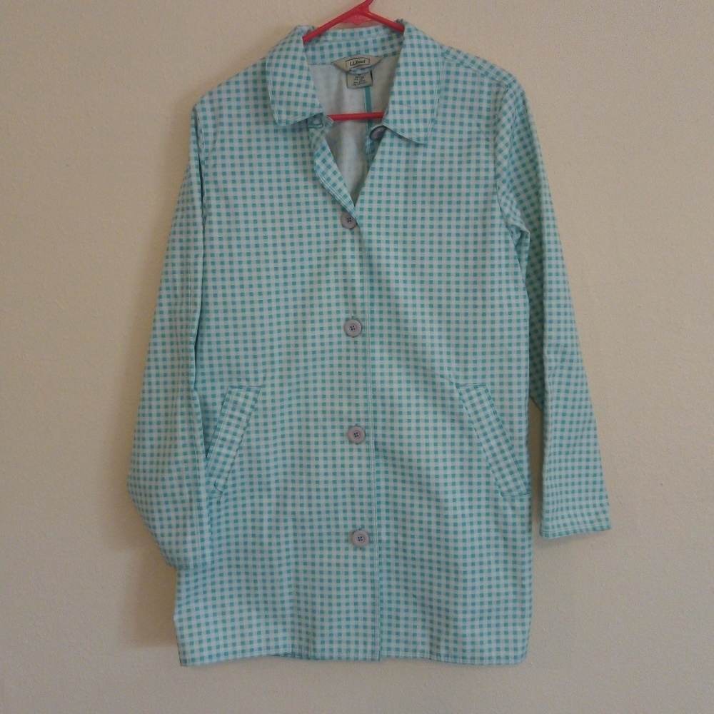 👍 L. L. Bean Blue Checkered Windbreaker Jacket M.